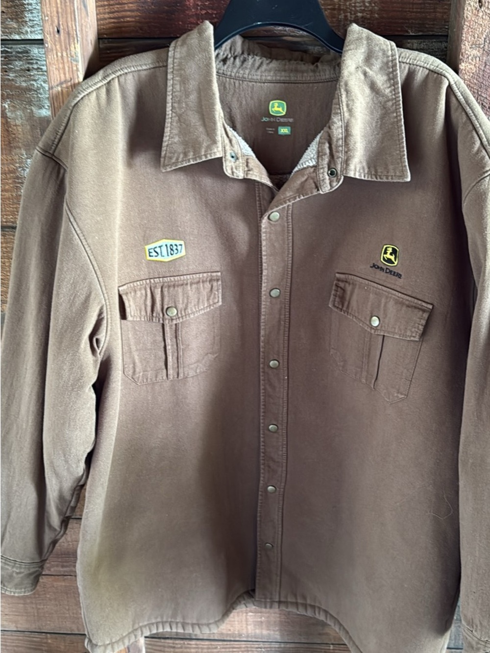 John Deere Men’s XXL Green Brown Sherpa Fleece Lined Jacket Shirt